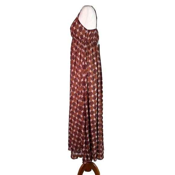 Molly Bracken NWT Maxi Dress Medium Camel Inaya Printed Mask Design Brown Summer - Picture 5 of 16